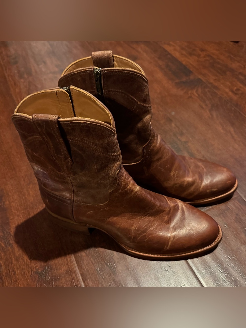 Tecovas Brown Leather Cowboy Boots with Inner Zip 9EE